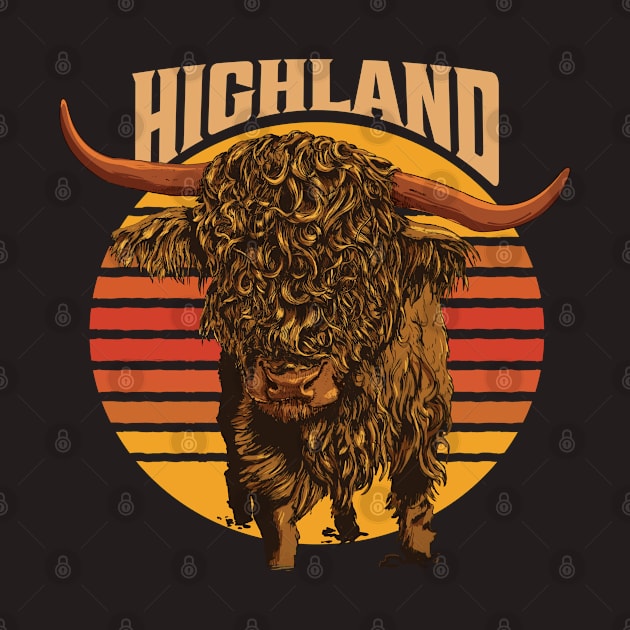 Vintage Scottish Highland Cow Art by USProudness