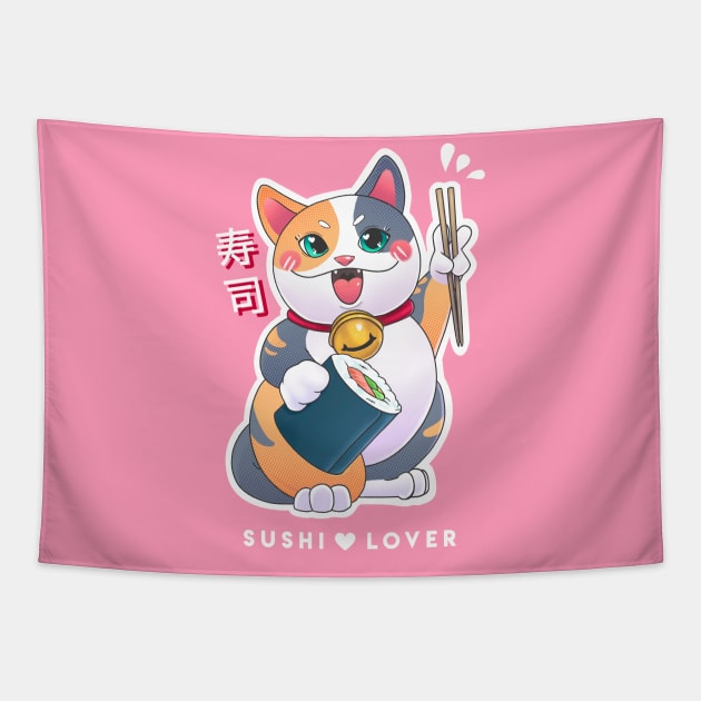 Sushi Lover - Neko Cat Tapestry by Anhyra