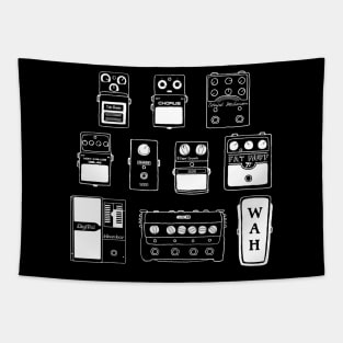 Guitar Pedals White Print Illustration Gifts For Musicians Music Gear Shirts For Guitarists Tapestry