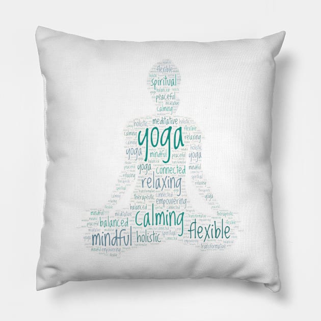 Yoga Wordcloud for Lighter Backgrounds Pillow by WYL - Words You Love