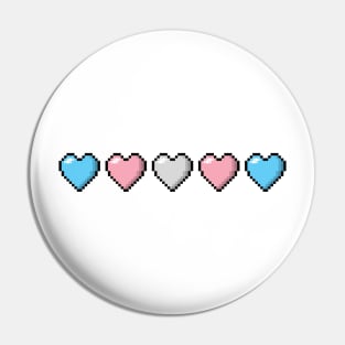 Row of Five Transgender Pride Flag Pixel Hearts Pin