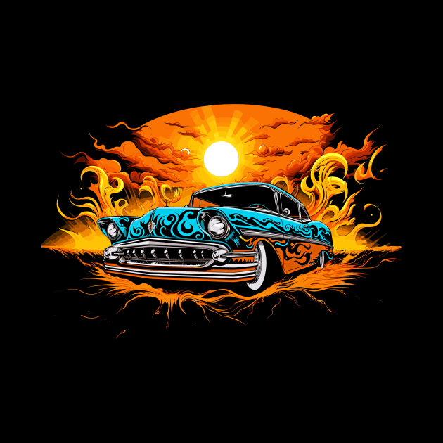 Lowrider Custom Classic Car Hotrod Sunset Lowrider by Tees 4 Thee
