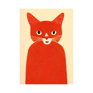 Red Cat Retro Poster Vintage Art Cat Wall Red Orange Illustration T-Shirt