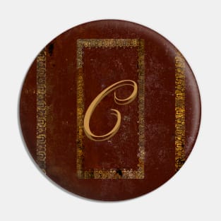 Old Leather Look Book Cover Monogrammed Letter C Pin