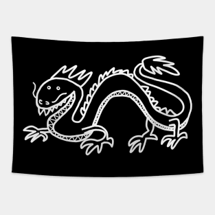 Dragon White Line Drawing Tapestry