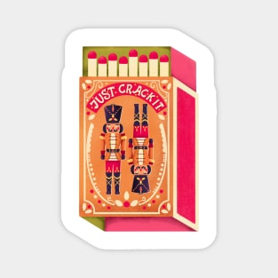 Two colorful nutcrackers on a matchbox with hand lettering on a pink background. Colorful festive winter Merry Christmas illustration Magnet