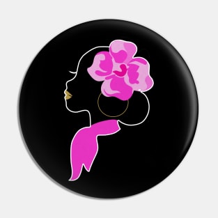 Beautiful Black Afro Woman with Pink Flower Pin