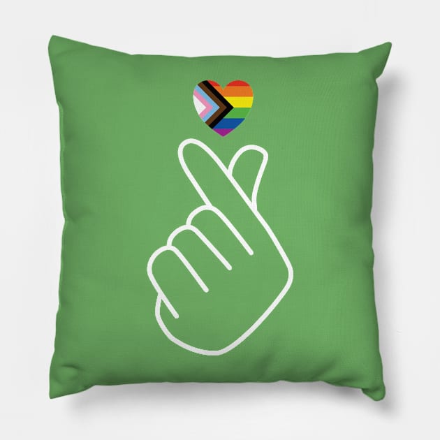 Progress Pride Flag Korean Love Sign Pillow by superdupertees