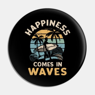 Happiness Comes In Waves, Retro Sea Life Pin