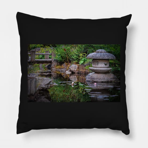 Japanese pond reflections Pillow by SandiLin