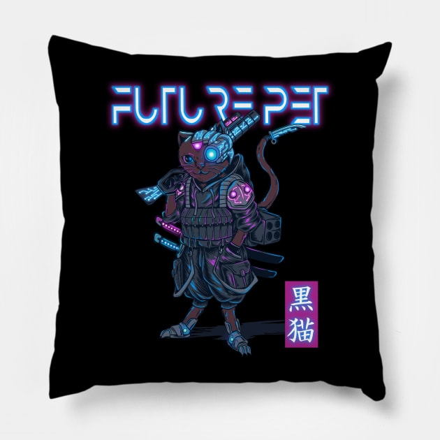 cyberpunk future cat Pillow by opoyostudio