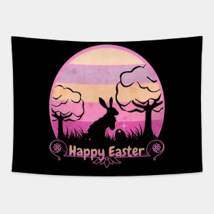 Happy Easter Bunny Retro Sunset Badge Lovely Lilac Edition Tapestry
