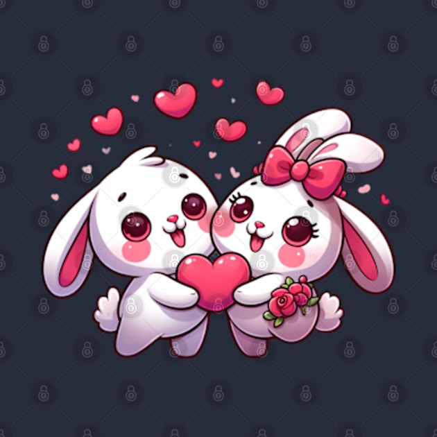 Valentines day kawaii bunnies in love by BrisaArtPrints