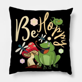 Be Hoppy Cute Frog Pun Cottagecore Aesthetic Frog Pillow