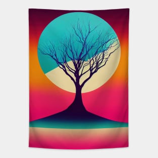 Vibrant Colored Whimsical Minimalist Lonely Tree - Abstract Minimalist Bright Colorful Nature Poster Art of a Leafless Branches Tapestry