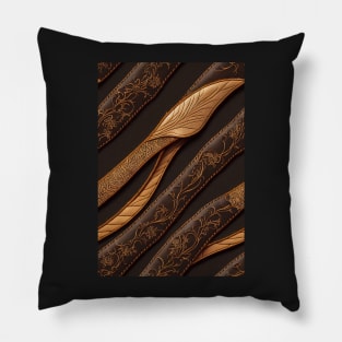 Dark Brown Ornamental Leather Stripes, natural and ecological leather print #65 Pillow