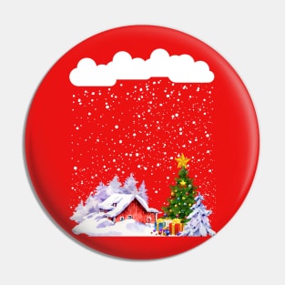 Cozy snow cabin mountain snow storm snowy Christmas tree Pin