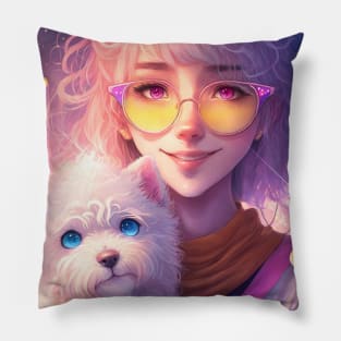 Kawai Anime Dog Lover Illustration - Best gift for dog owner and dog lovers Pillow