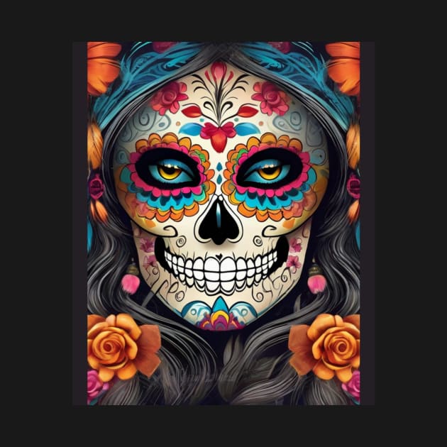 Celebrate life's vibrancy: Woman in exquisite sugar skull makeup by ImaginativeInkPOD