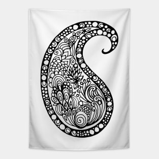 Paisley Doodle - black and white Tapestry