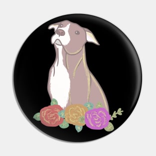 Pitbull and flowers Pin