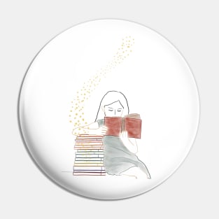 Reading Girl Digital Art Pin