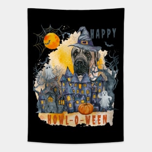 English Mastiff Happy Howl-o-ween Ghost Houses Funny Watercolor Tapestry