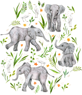 Baby Elephants and Egrets in watercolor - blush pink Magnet