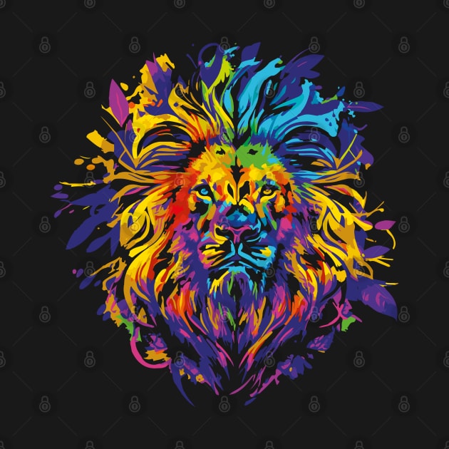 Lion face with colorful design by HB WOLF Arts