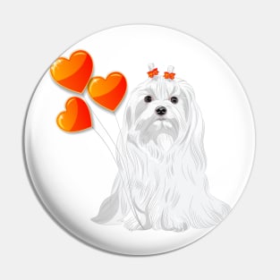 Valentine card with a dog Maltese Pin