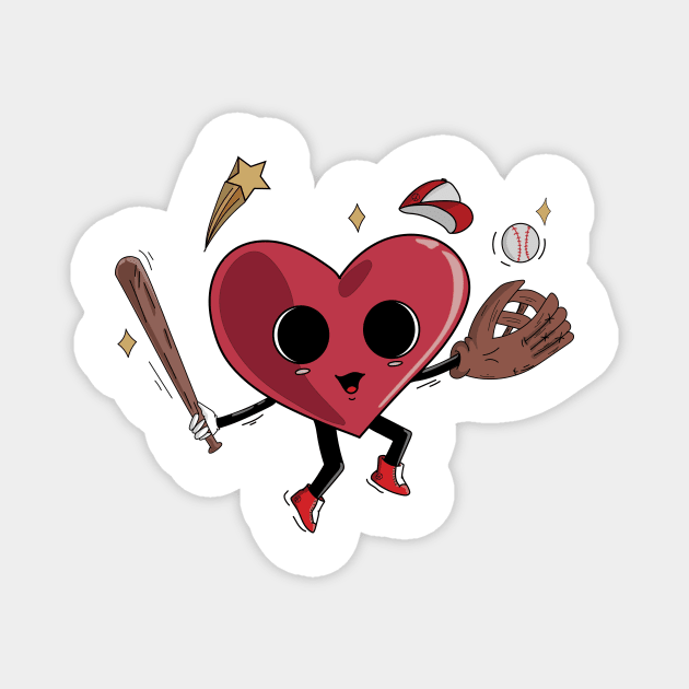 Retro Baseball Heart Shirt, Baseball Valentines Day Gift Magnet by mcoshop