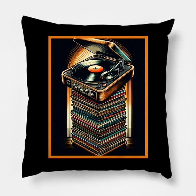 Retro Vinyl And Turntable Pillow by Merchweaver