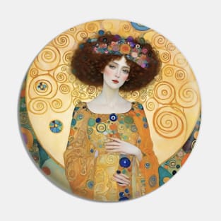 Gustav Klimt's Gilded Grace: Inspired Woman in Opulent Splendor Pin