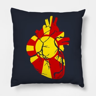 North Macedonia Flag, Anatomical Heart Design Pillow