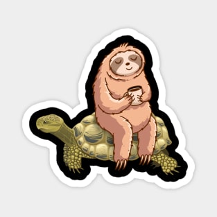 Speed is Relative Funny Sloth with coffee on a Turtle, funny shirt Magnet