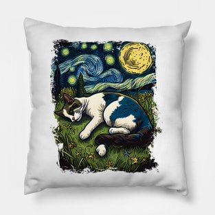 Starry Night Cat Funny graphic - Love Cats Pillow