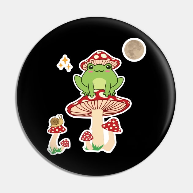 Kiki The Frog, Cute frog with a hat mushroom on a mushroom in the forest -Sticker style- Pin by Treasured Trends