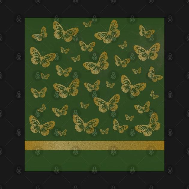 Gold Butterflies | Emerald Green Marble by Wintre2