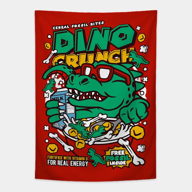 Retro Cereal Box Dino Crunch Dinosaur // Junk Food Nostalgia // Cereal Lover Tapestry by Now Boarding