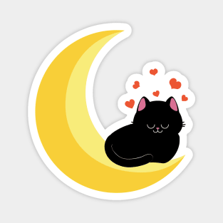 Black cat sit on crescent moon Magnet