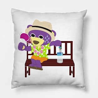 Mr.purple bear is blowing by hand fan Pillow