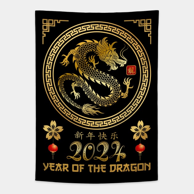 Golden Year of the Dragon 2024 Lunar New Year 2024 Tapestry by Danemilin