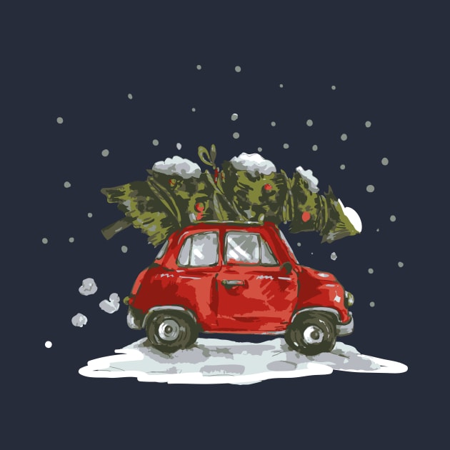 Retro Christmas Car and Tree by JunkyDotCom