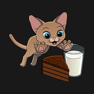 Devon Rex Cat excited to have Chocolate Cake with Milk T-Shirt