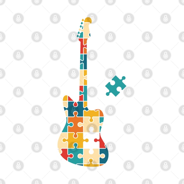 Retro Style Puzzle Offset Style Electric Guitar Silhouette by nightsworthy