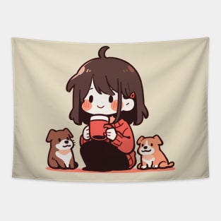 Kawaii dog mom with dogs Tapestry