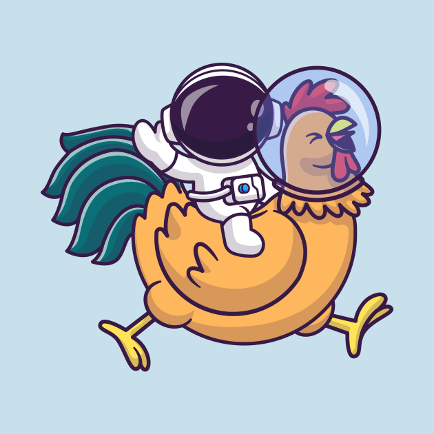 Cute Astronaut Riding Astronaut Chicken And Waving Hand Cartoon by Catalyst Labs