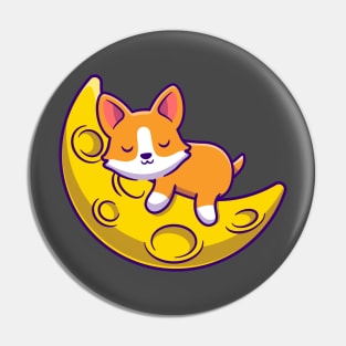 Cute Corgi Dog Sleeping On The Moon Cartoon Pin