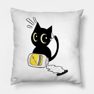 Cute black cat spilled mayonnaise Pillow