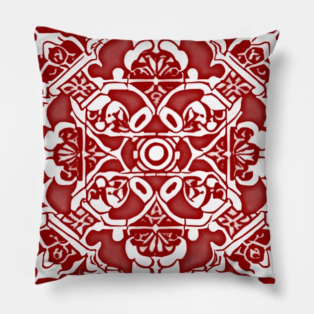 Abstract Symmetrical Lattice Print - Crimson Aesthetic Pillow by BubbleMench